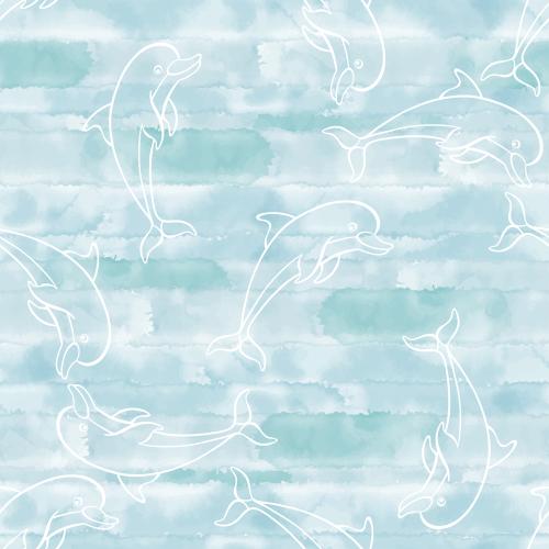 Vektorgrafik delphine, weiße konturen auf blauem aquarell