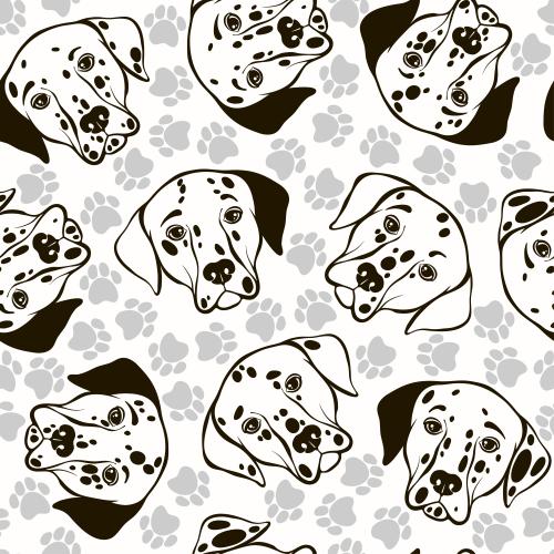 Vektorgrafik cute dalmatier-masken, pfotenabdrücke auf weißem