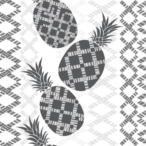 Ananas. Vektor monochrom stilisierte Ananas, geometrische dekorative Streifen auf weißem