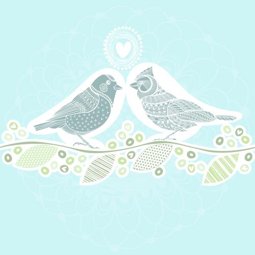 Valentinstagskarten. Vektor verliebte Vögel auf dem blauen Ast