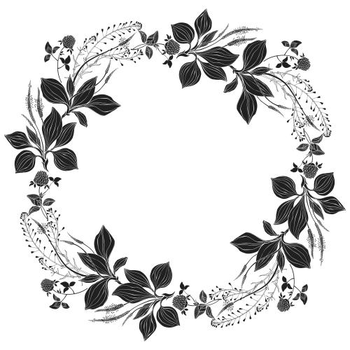 Wegerich. Vektor runder Rahmenkranz aus Feldblumen und Kräutern, Silhouetten auf weißem
