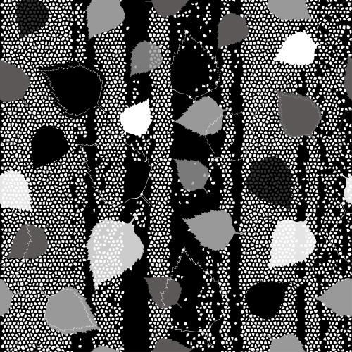 Birke. Vektor monochromen Birkenblätter auf schwarzen mosaikartigen