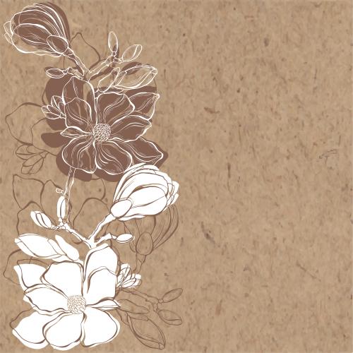 Knospe. Vektor Magnolie, Konturen Und Silhouetten Blumen, Textfeld Auf Kraftpapier