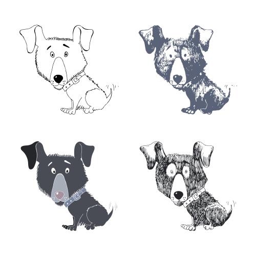 Hund. Vektor vier cartoonartige Hunde auf weissm