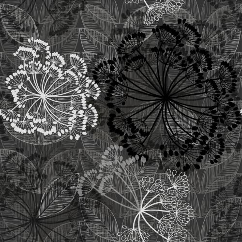 Vektorgrafik monochrome abstrakte schirmartige blumen und blätter auf schwarzem