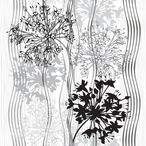 Vektorgrafik blütenstände abstrakter blumen, konturen und silhouetten, gerade und wellenförmige linien auf weißem