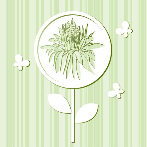 Chrysantheme. Vektor blume Chrysanthemen und Schmetterlinge im Flachstil