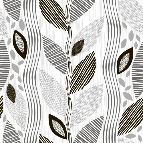 Vektorgrafik monochrom, abstrakt, streifige blätter und vertikale wellenförmige streifen auf weißem