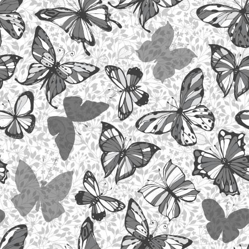 Vektorgrafik monochrome schmetterlinge, graue silhouetten von zweigen auf weißem