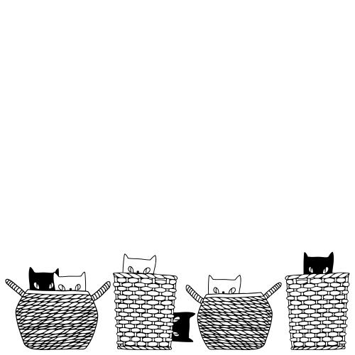 Vektorgrafik katzen in körbchen, textplatz auf weißem