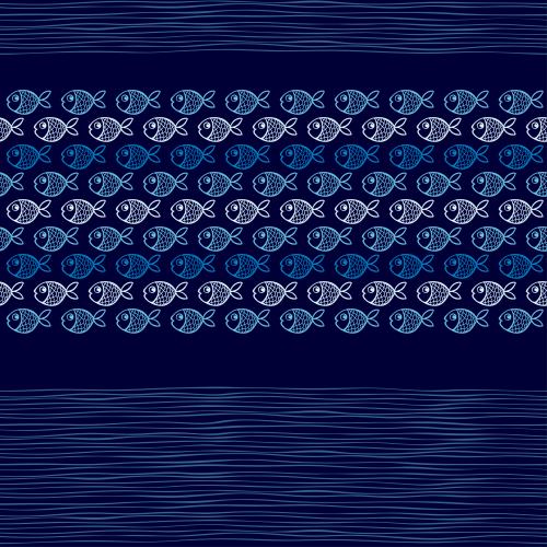Vektorgrafik cartoonartige fische und wellen auf dem blauen