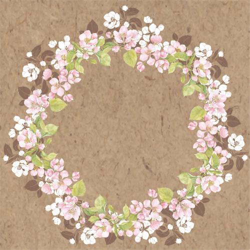 Rasterbild blumen und apfelblätter, runde rahmenwreath auf karte
