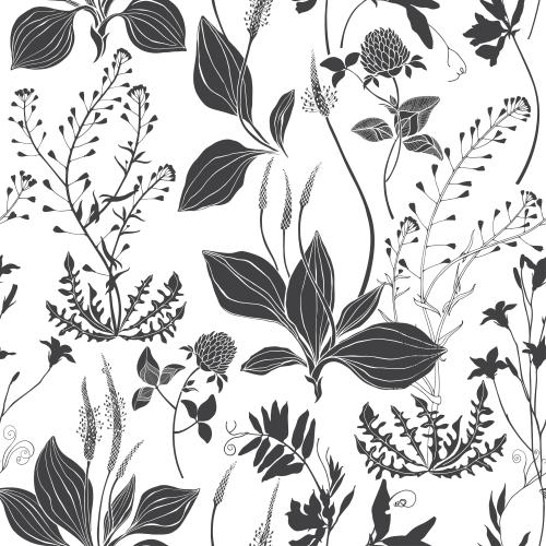 Hirtentäschel. Vektor Feldblumen, Pastor-Tasche, Löwenzahn, Klee, Kapuzinerkresse auf weißem