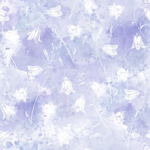 Vektorgrafik blumen-glockenblumen, weiße silhouetten auf einem lavendelfarbenen aquarell