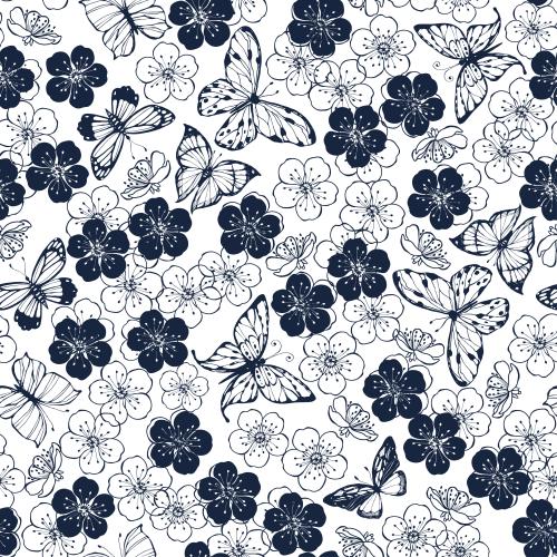 Vektorgrafik schmetterlinge konturen und silhouetten von blumen auf weißem