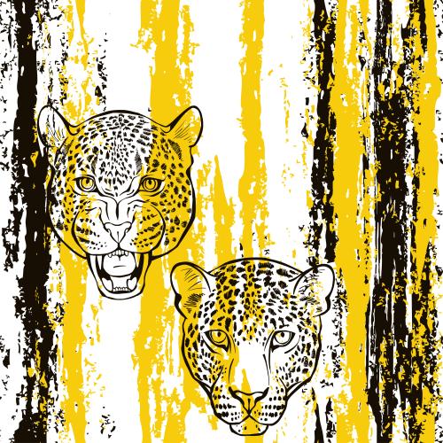 Leopard. Vektor leopardenkoepfe auf texturiertem gestreiftem