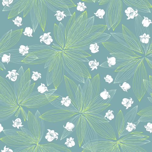 Maiglöckchen. Vektor Ajourblätter und Lilienblumen auf grau-grünem