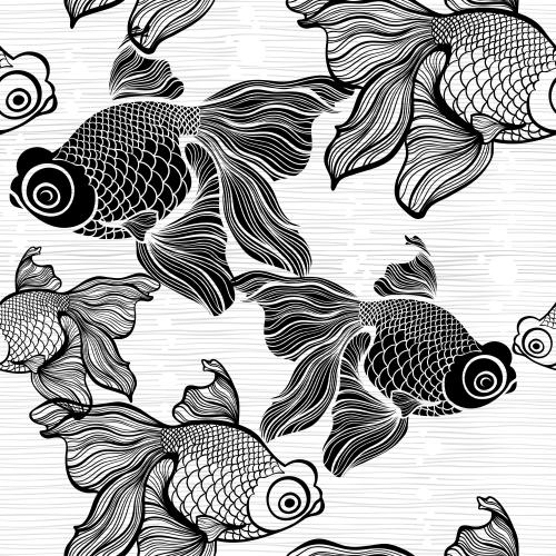 Vektorgrafik konturen und silhouetten von fischen, wellen auf weißem