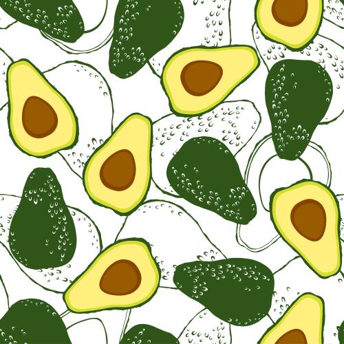 Vektorgrafik avocado, ganze früchte und halbe auf weißem