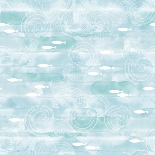 Vektorgrafik dekorative wellen, fische auf dem blauen aquarell
