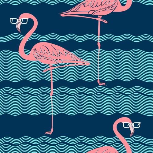 Vektorgrafik flamingo in sonnenbrille, blaue wellen auf blauem