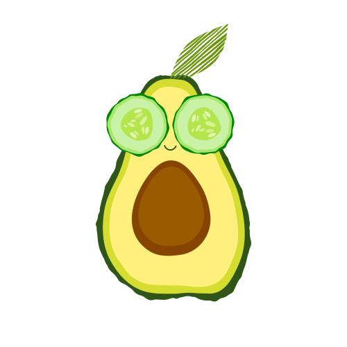 Vektorgrafik cartoonartige avocado-hälfte in gurkenmaske