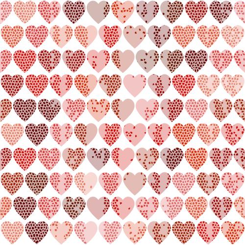 Valentinstagskarten. Vektor farbenfrohe Herzen mit Mosaikstruktur auf weißem