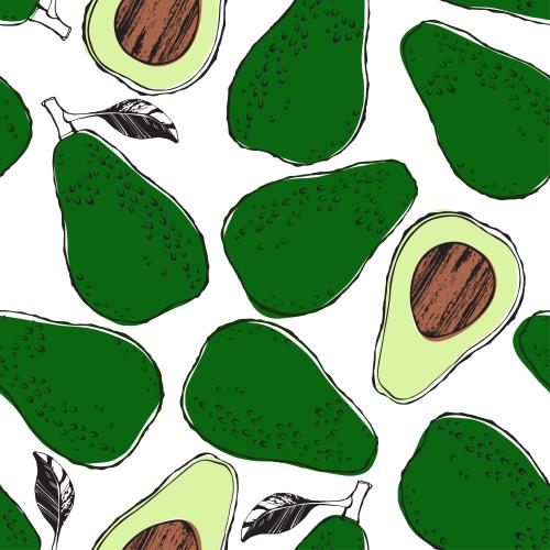 Gemüse. Vektor farbige Avocados, ganze und halbierte auf weißem