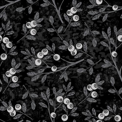 Heidelbeere. Vektor monochromen Heidelbeeren-Zweige mit Beeren auf texturiertem schwarzem