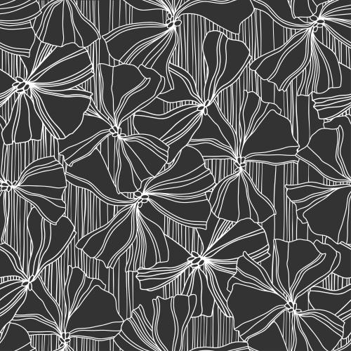Vektorgrafik dekorative blumen, weiße konturen auf schwarzem in weißer streifung