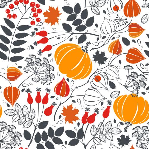Ahornblatt. Vektor Kürbisse, Herbstbeeren, Blumen und Pflanzen auf weißem