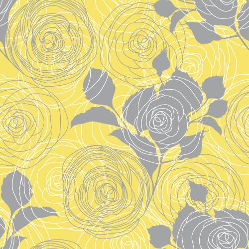 Rose. Vektor stylisierte Rosen, Konturen und Silhouetten auf gelbem