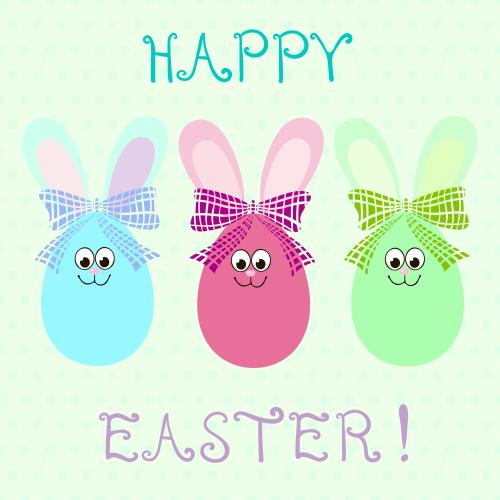 Hase. Vektor drei vielfarbige oster-eier und ein wunsch frohe ostern