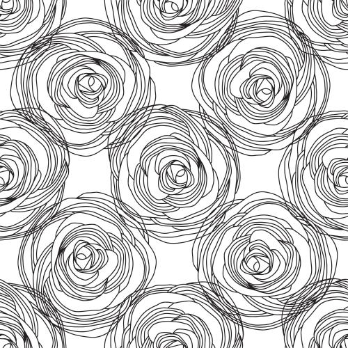 Rose. Vektor gestylisierte Rosen, schwarze Konturen auf weißem