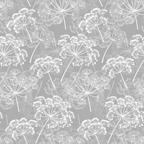 Dill. Vektor Blumen-Regenschirme, Konturen und Silhouetten auf grauem