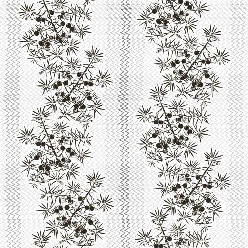 Wacholder. Vektor jungfernhaare mit Beeren schwarze Silhouetten auf monochromem Textur