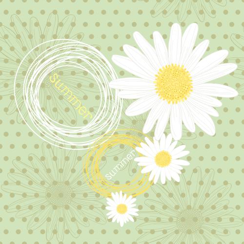 Gänseblümchen. Vektor Komposition in Herzform mit Gänseblümchen, Kreisen und der Schriftzug summer auf der karierten Textur