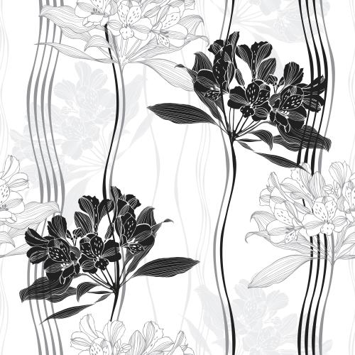 Alstroemeria. Vektor monochromen Alstroemerienblumen, vertikale wellenförmige Linien auf weißem