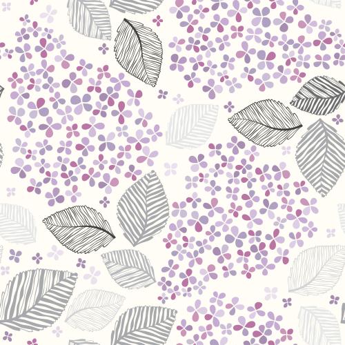 Flieder. Vektor Lilienblüten, weiche lilafarbene Töne und monochrome Blätter auf weißem
