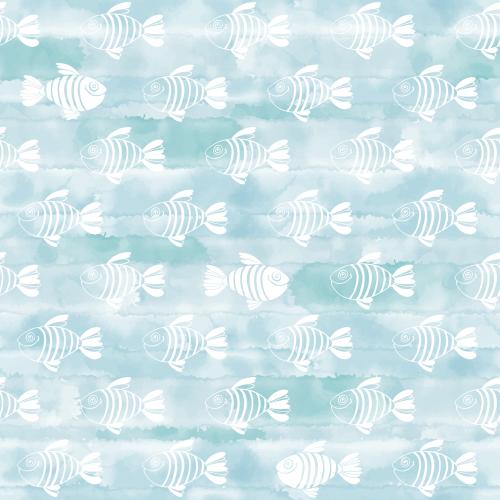 Vektorgrafik multifische, weiße konturen und silhouetten auf blauem aquarell