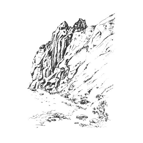 Vektorgrafik berge und meer in ordzhonikidze, krim, skizze auf weissem