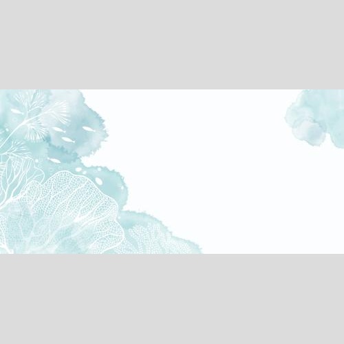 Vektorgrafik korallen, algen, fische, blaue aquarell-fragmente und platz für text auf weißem