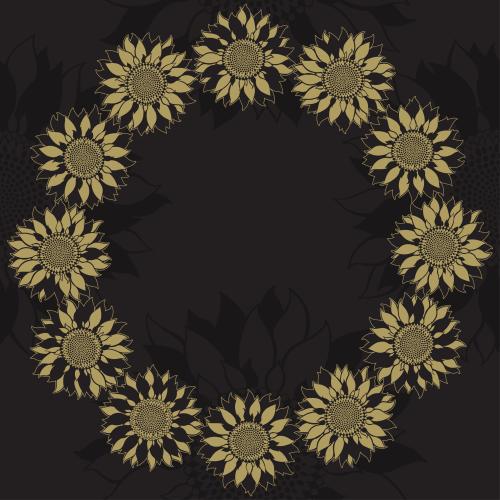 Sonnenblume. Vektor Sonnenblumen, runde Rahmen auf schwarzem Blumenmuster