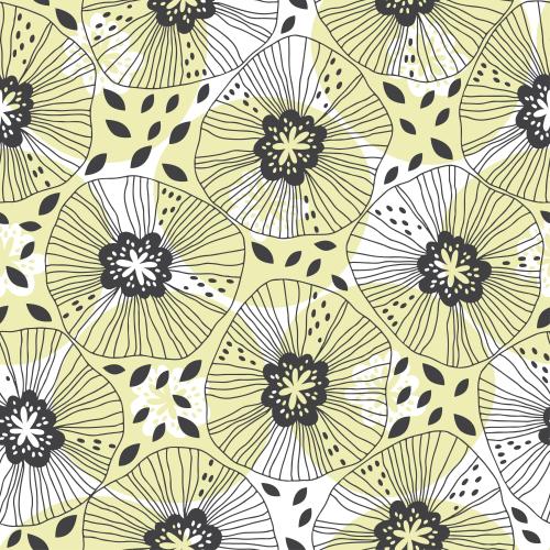 Vektorgrafik stylisierte blumen und blätter im stil des doodles, schwarze konturen und farbige silhouetten auf weißem