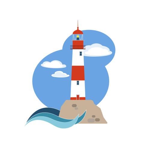 Wolke. Vektor Leuchtturm, marine Komposition auf weißem