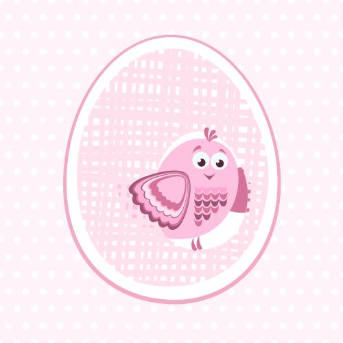 Ei. Vektor Vogel schlüpft aus dem Ei, cartoonartiges Bild in rosa Tönen