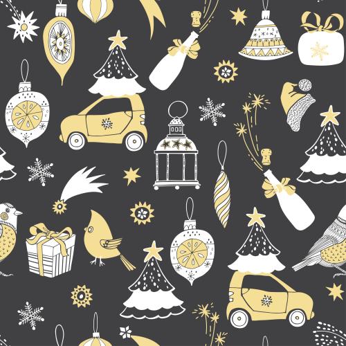 Auto. Vektor symbole der Winterfeiertage, cartoonartige Abbildungen auf dunklem