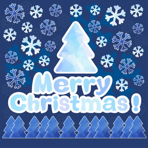 Vektorgrafik frohe weihnachten tannenbaeume und schneeflocken auf dem blauen