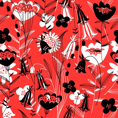 Vektorgrafik feldblumen im doodle-stil auf dem roten