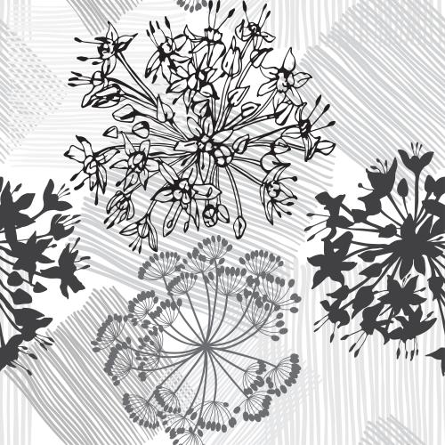Quadrat. Vektor abstrakte Blütenstände von Blüten, monochrome gestreifte Quadrate auf weißem